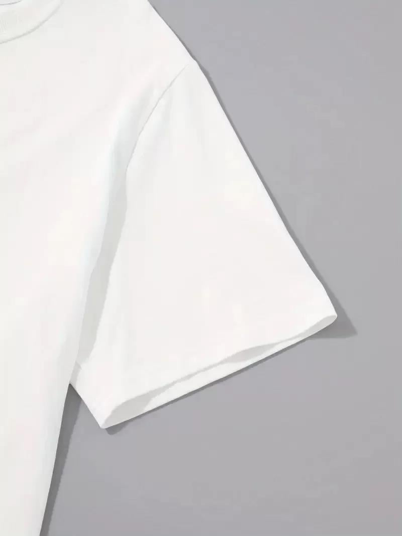 20/1 Penye Compack Palmiye Baskılı Oversize Bisiklet Yaka Kısa Kol T-shirt - Beyaz