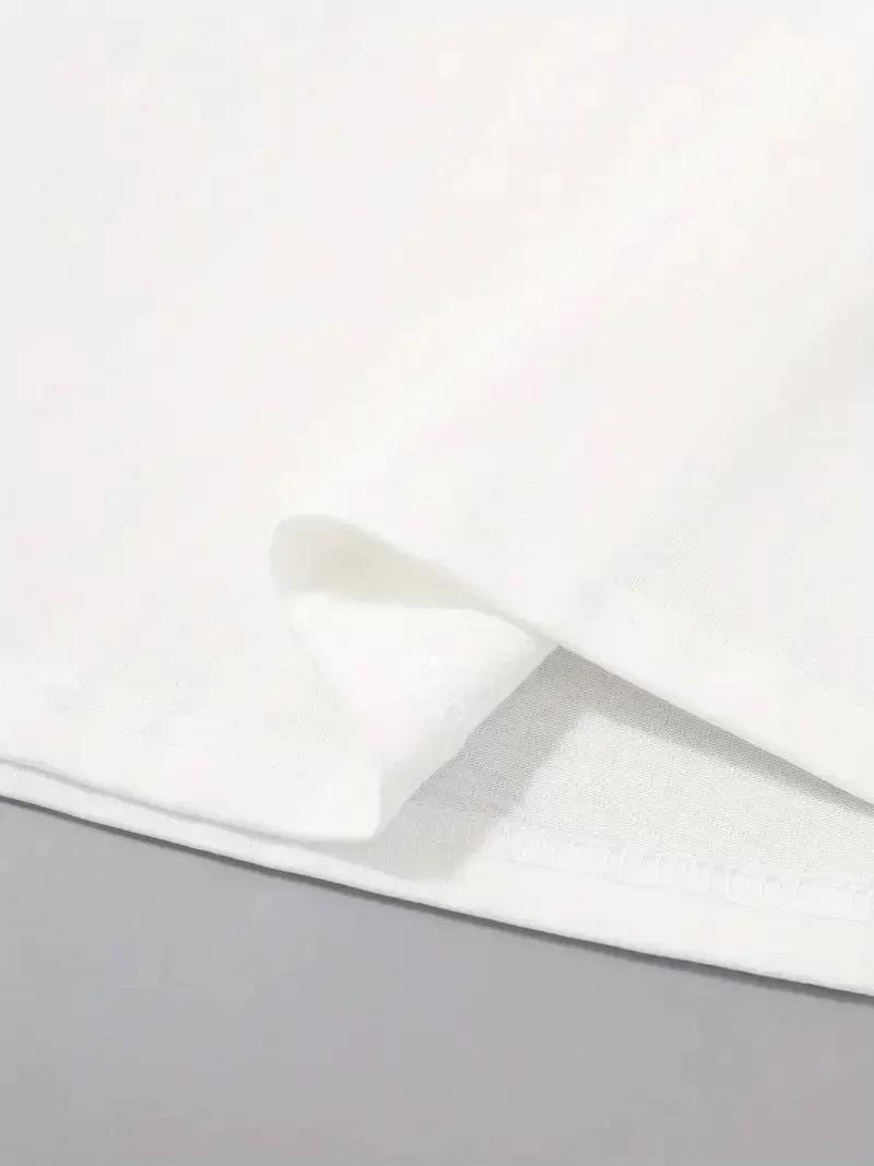 20/1 Penye Compack Palmiye Ön Baskılı Oversize Bisiklet Yaka Kısa Kol Yazlık T-shirt - Beyaz