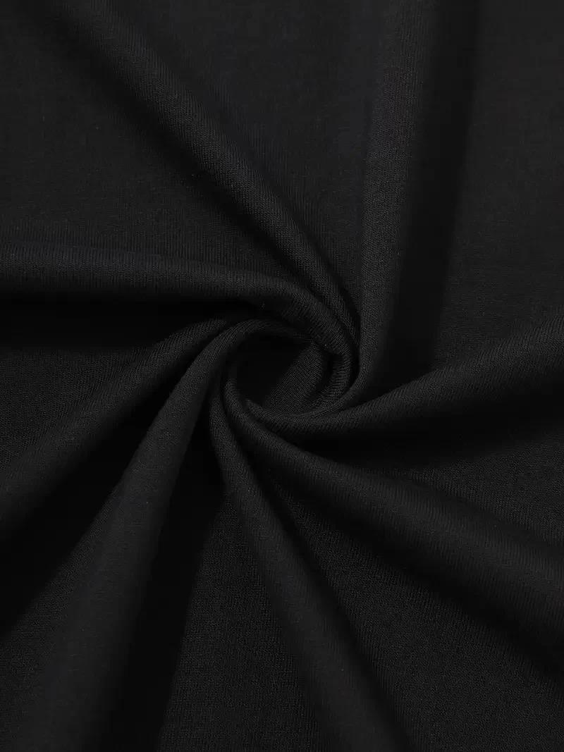 20/1 Penye Compack Palmiye Ön Baskılı Oversize Bisiklet Yaka Kısa Kol Yazlık T-shirt - Siyah