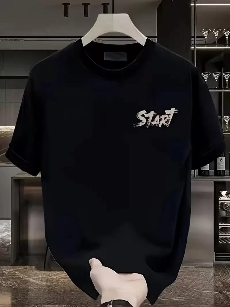 20/1 Penye Compack Start All Over Baskılı Oversize Bisiklet Yaka Kısa Kol T-shirt - Siyah