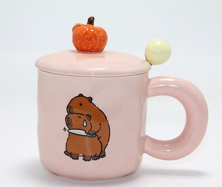 3D Capybara Desenli Porselen Kupa Bardak