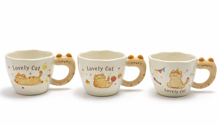 3D Kedi Kuyruk Detaylı Kupa Bardak