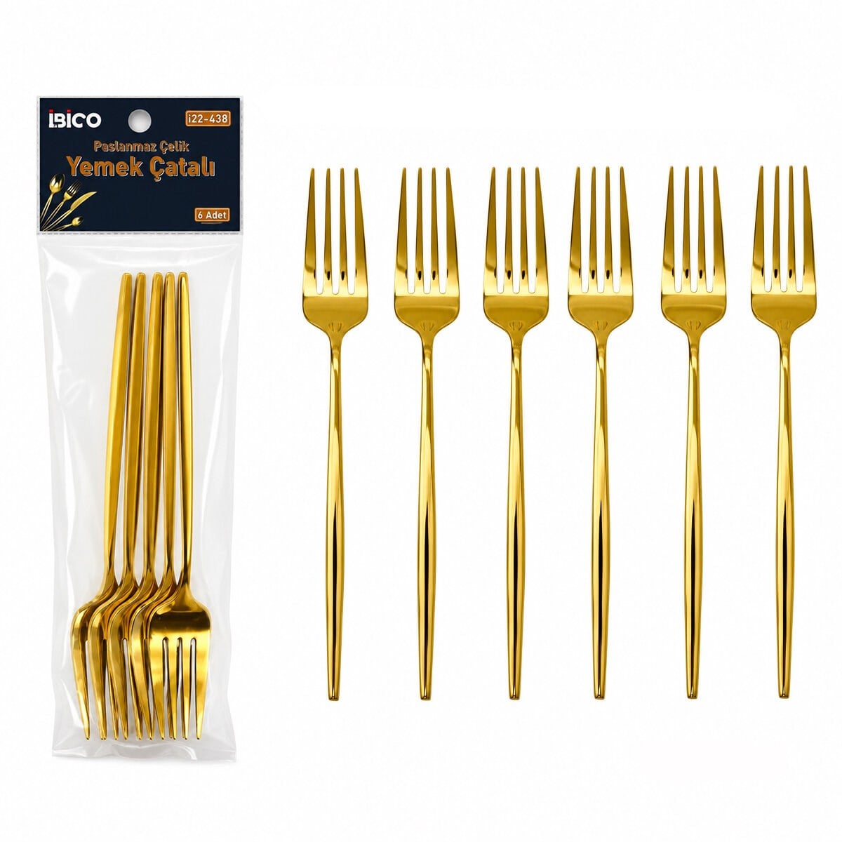 6 Parça Yemek Çatalı Seti - Gold Renk - Paslanmaz Çelik