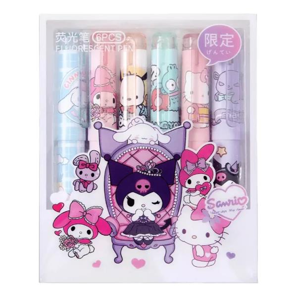 6'lı Fosforlu Kalem Seti - Hello Kitty Kuromi ve Arkadaşları