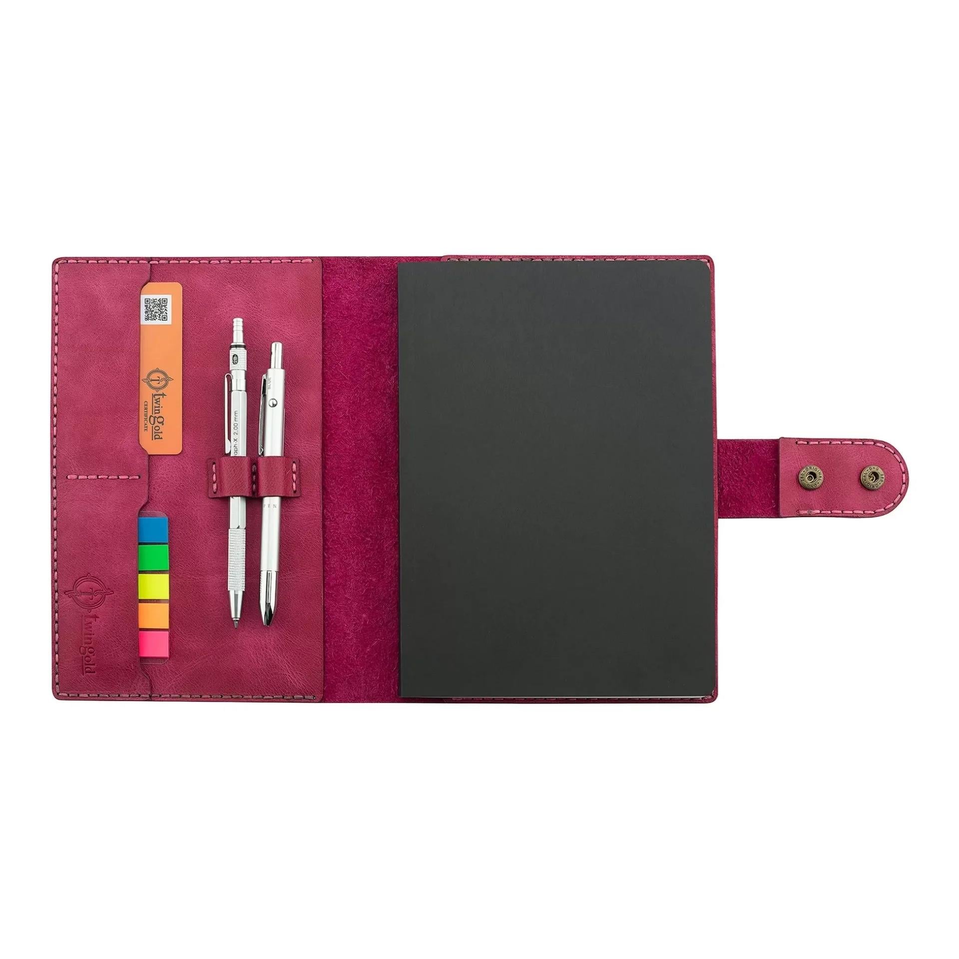 A5 Defter ve Ajanda Kılıfı - %100 Rainbow Deri - KO10001 - Fuşya