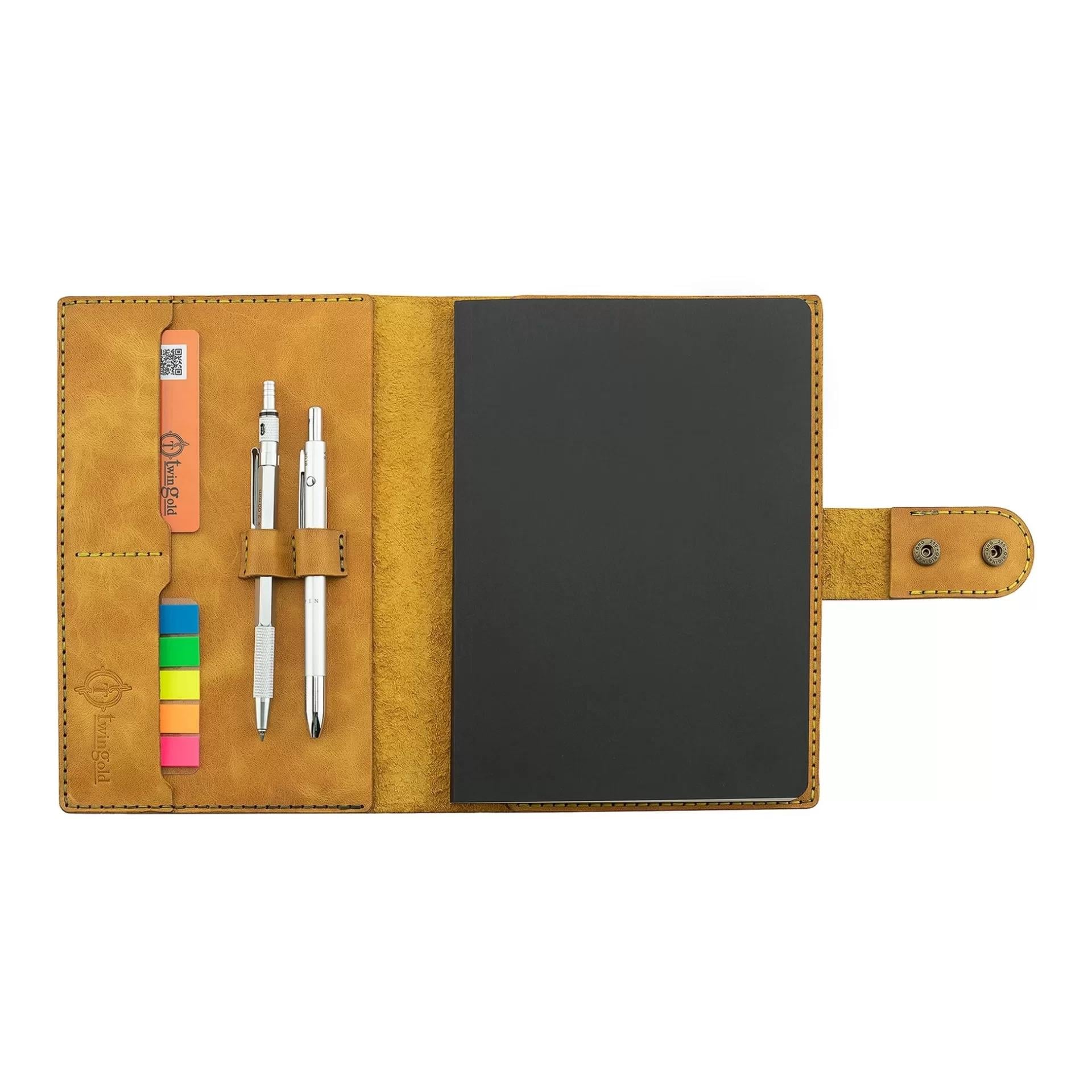A5 Defter ve Ajanda Kılıfı - %100 Rainbow Deri - KO10001 - Hardal Sarısı