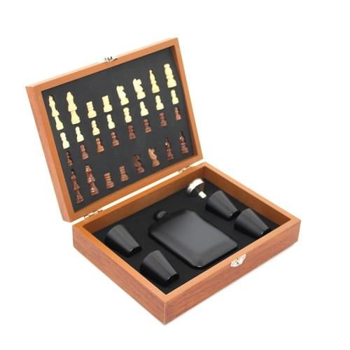 Ahşap Kutulu Satrançlı Matara Seti 6 oz