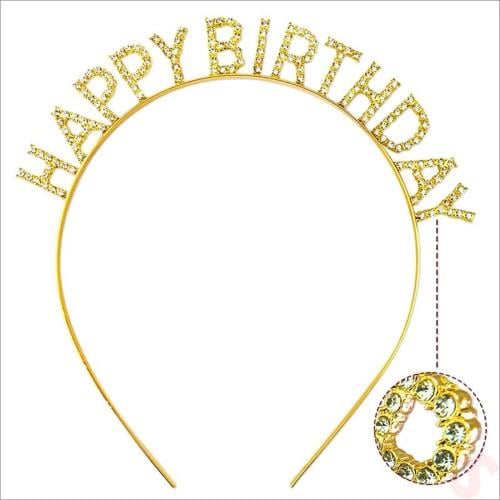 Altın Gold Renk Kristal Taşlı Parlak Happy Birthday Taç