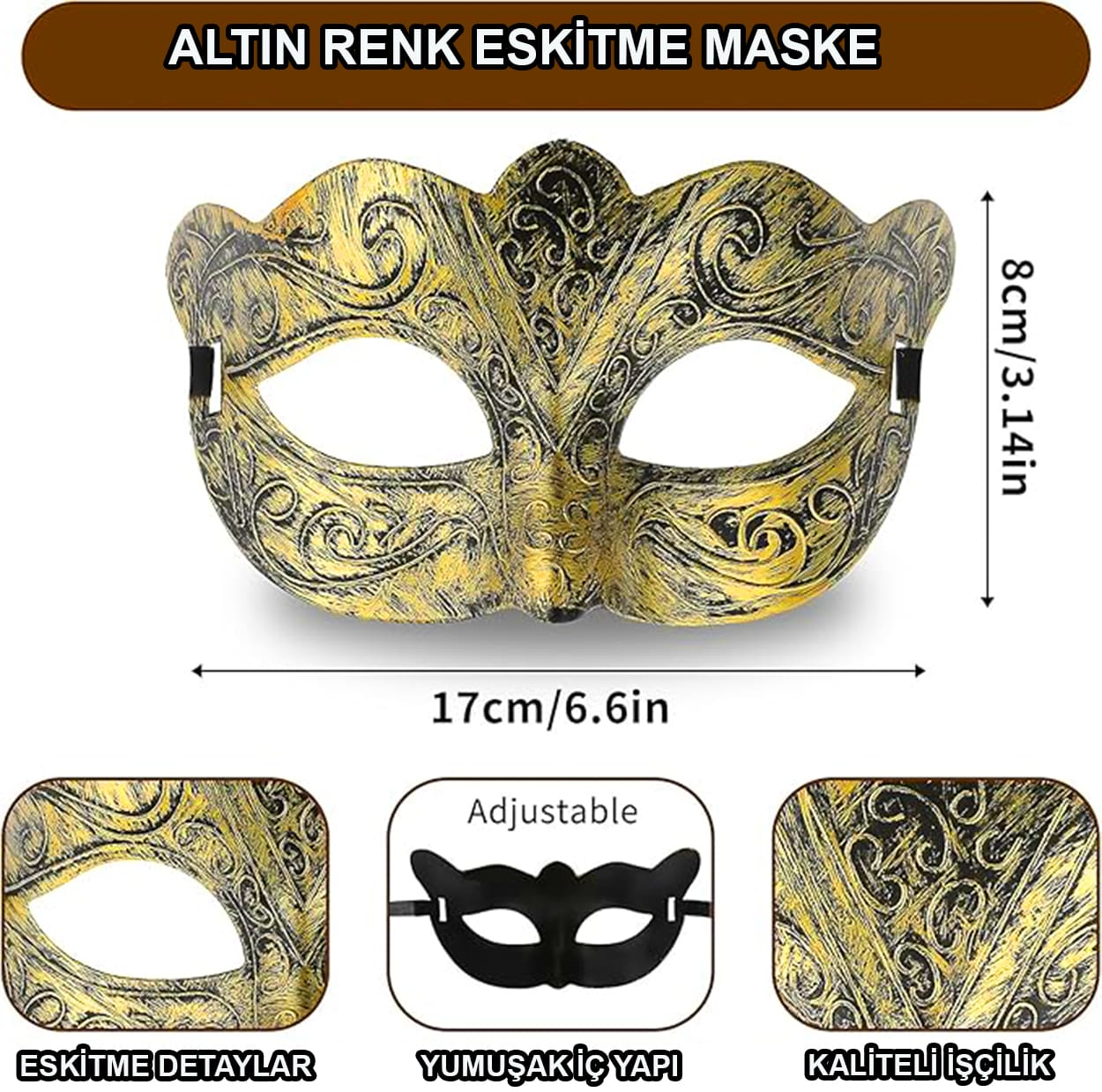 Altın Renk Eskitme Balo Maskesi