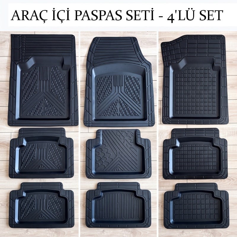 Araç İçi Paspas Seti - 4'lü Set - Karışık Desenler - Kauçuk - Kaymaz Yüzey