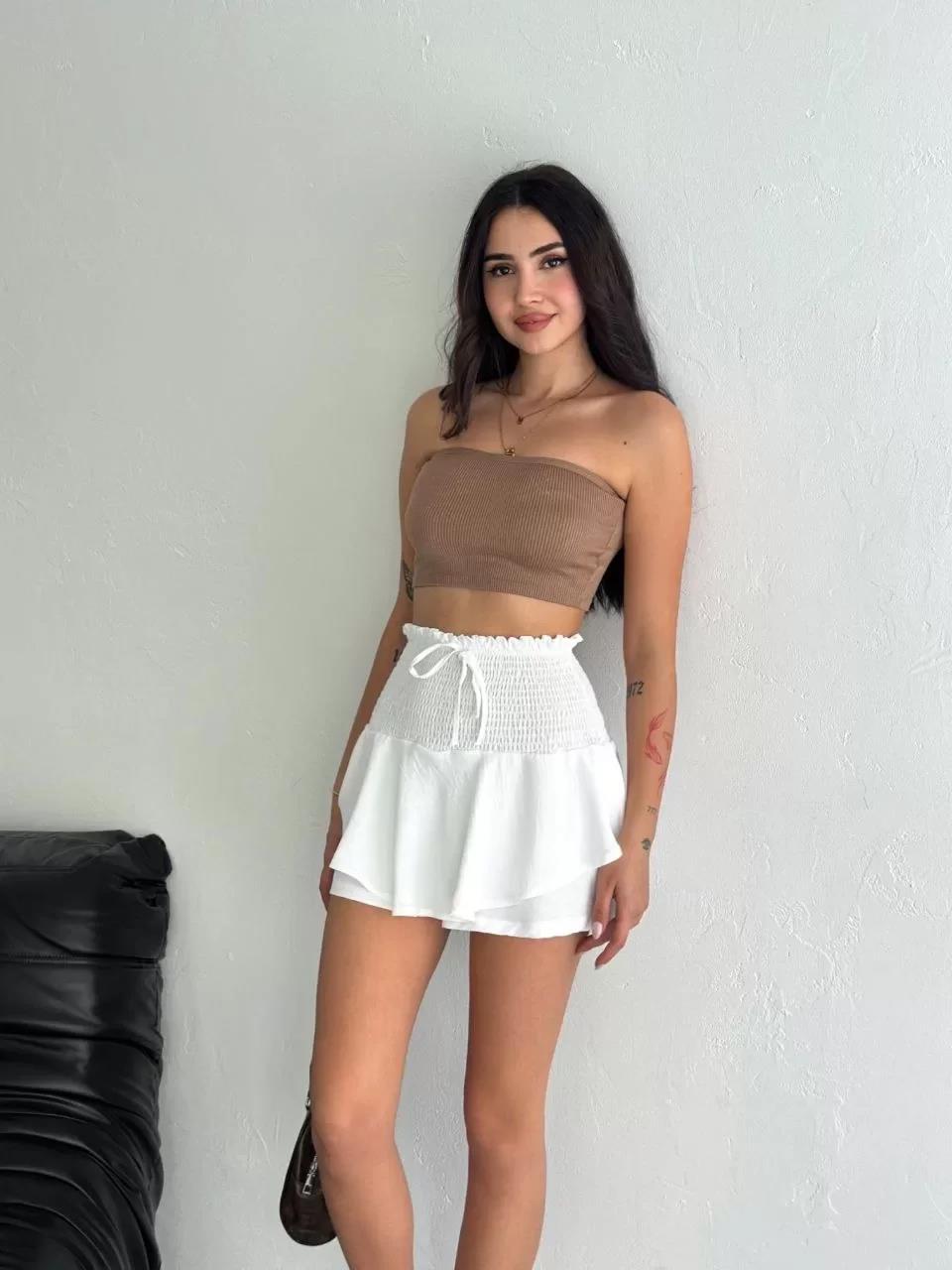 Ayrobin Şortlu Etek - Beyaz