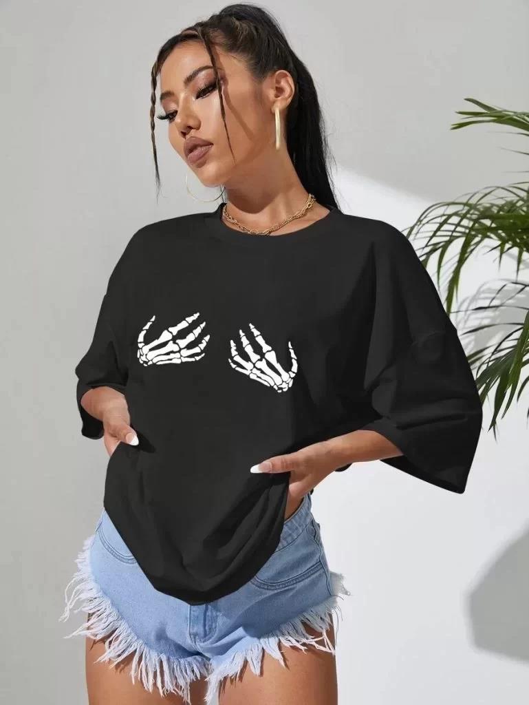 Baskılı Kadın T-shirt - Siyah