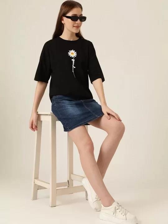 Baskılı Kadın T-shirt - Siyah