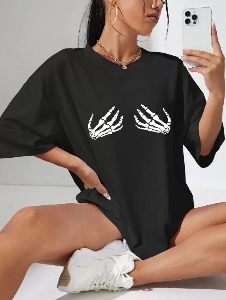 Baskılı Kadın T-shirt - Siyah