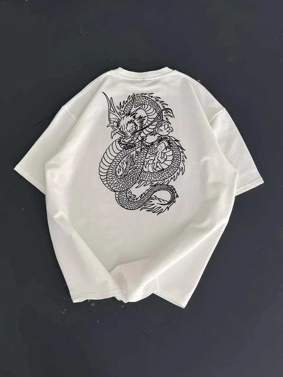 Baskılı Oversize Bisiklet Yaka T-shirt - Beyaz