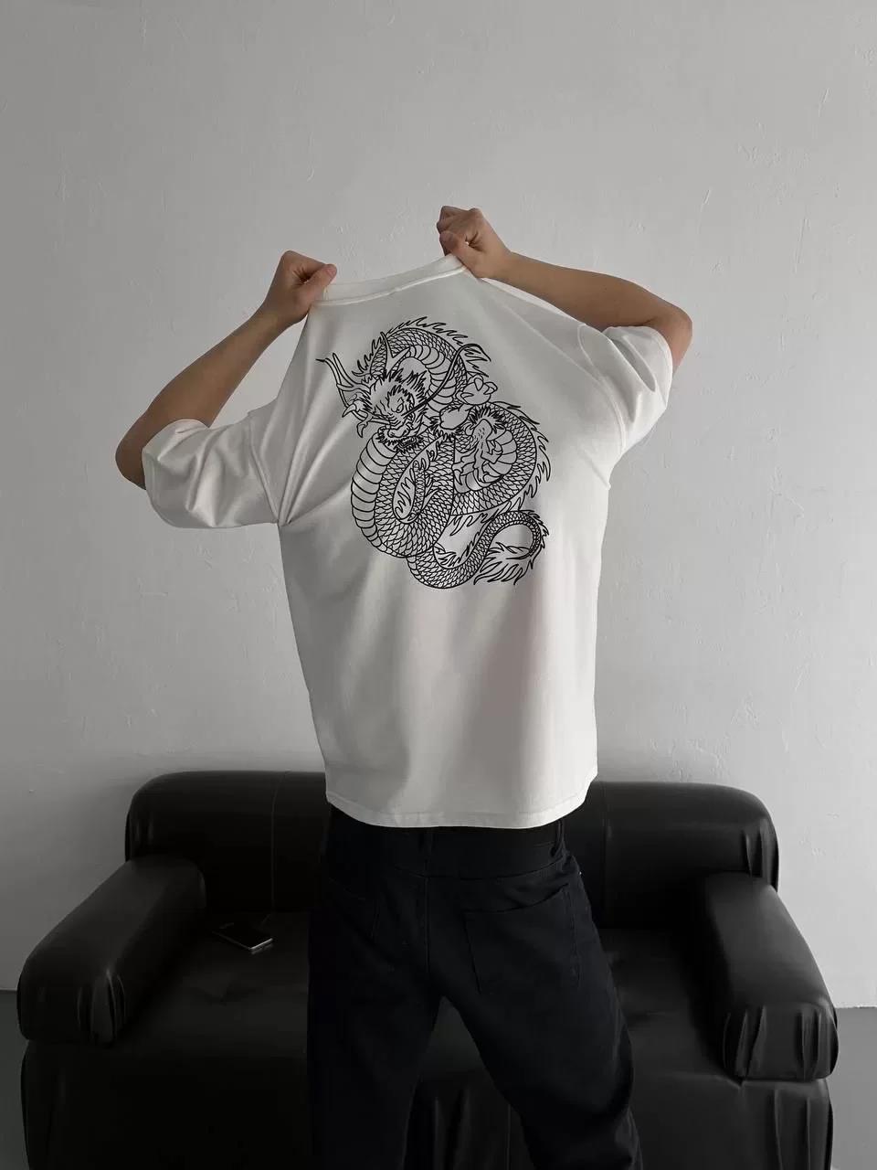 Baskılı Oversize Bisiklet Yaka T-shirt - Beyaz