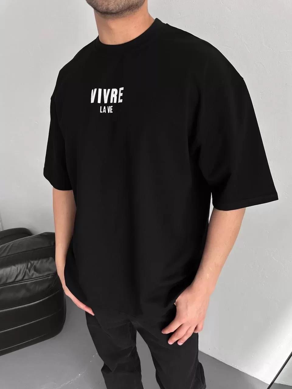 Baskılı Oversize Bisiklet Yaka T-shirt - Siyah