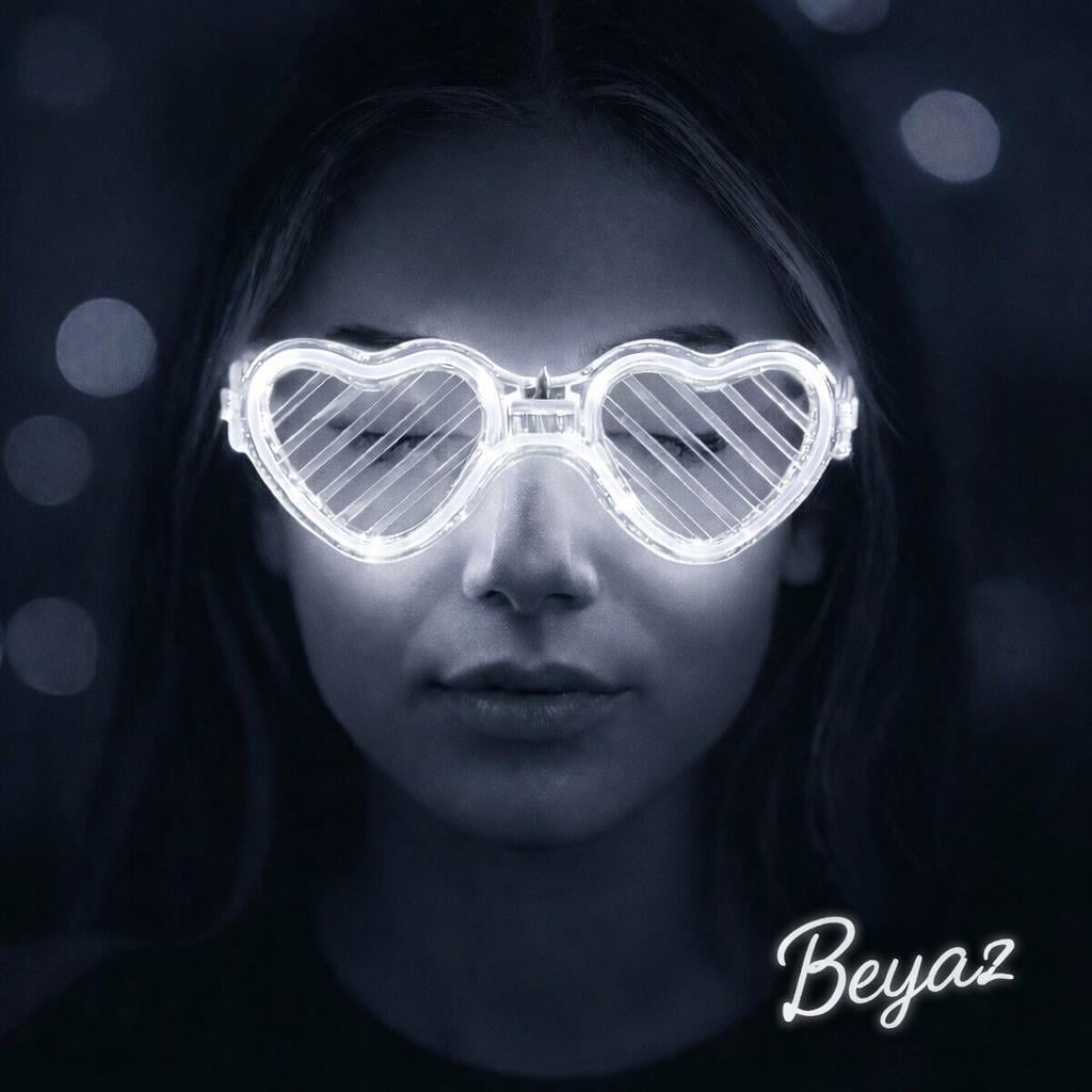 Beyaz LED Işıklı Kalp Gözlük – 3 Modlu