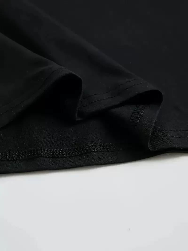 Büyük Boy Ayıcık Baskılı Bisiklet Yaka T-Shirt, İlkbahar & Yaz İçin Rahat Kısa Kollu T-Shirt, Kadın Giyim - Siyah