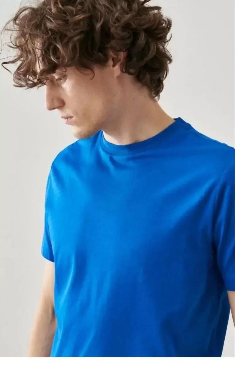 Erkek 24/1 Düz A Kalite Oversize T-shirt - Mavi