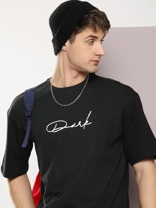 Erkek Baskılı Oversize T-shirt - Siyah