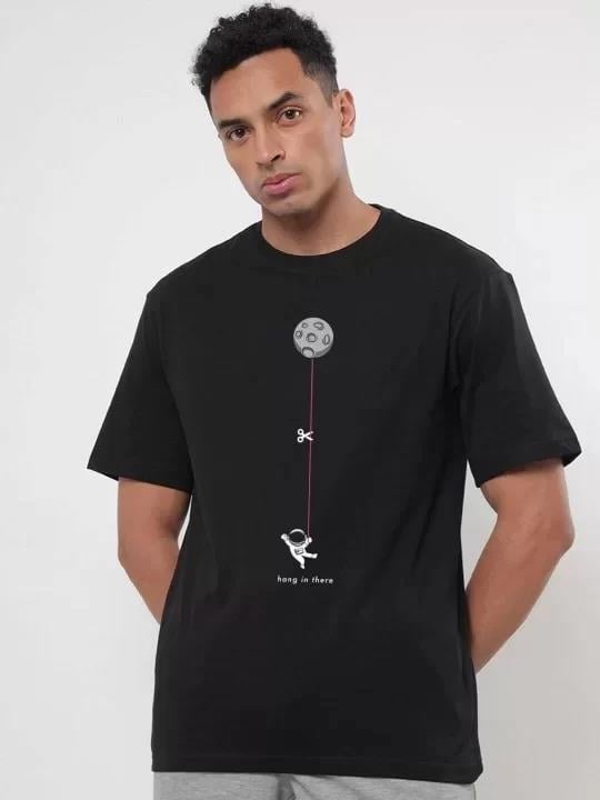 Erkek Baskılı Oversize T-shirt - Siyah