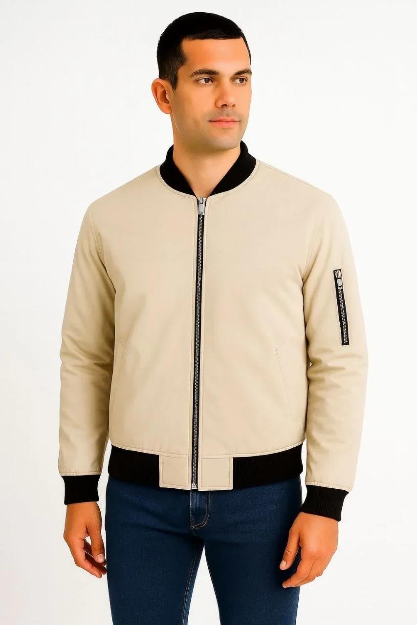 Erkek Bomber Mont Ceket – Fermuarlı, Kapitone İçi Astarlı, Su İtici Kumaş, Regular Fit, Uzun Kollu, Yandan Cepli, Bahar & Kış Rahat Günlük Stil - Bej