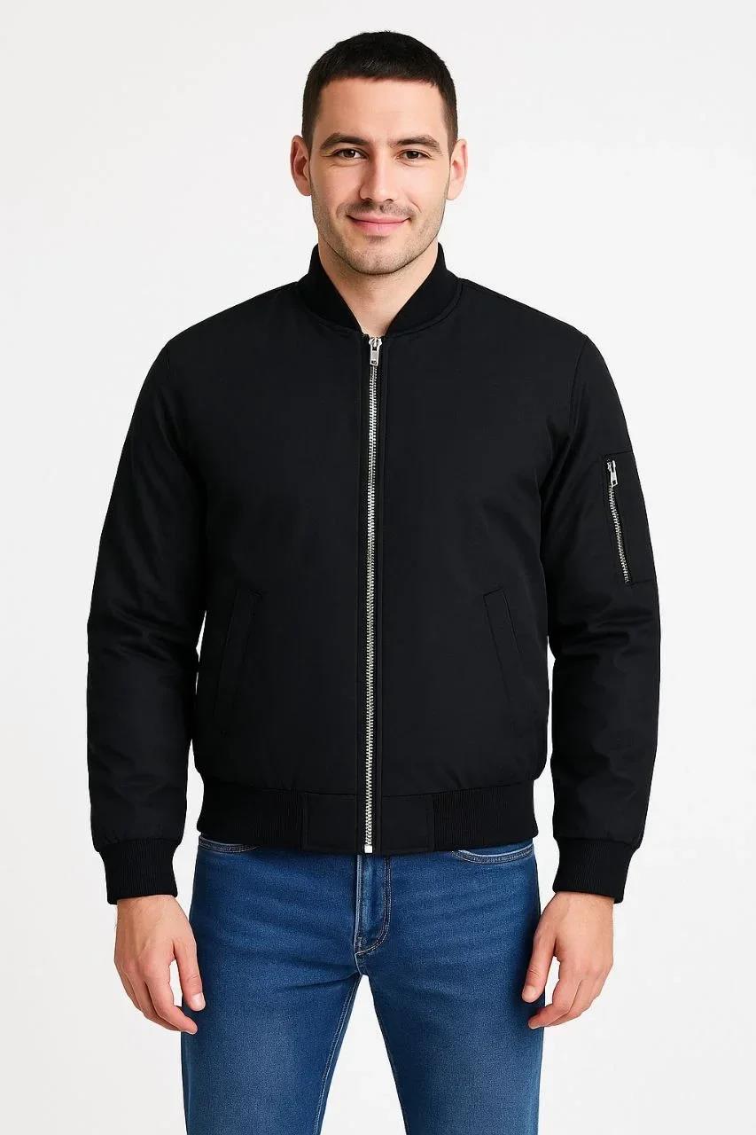 Erkek Bomber Mont Ceket – Fermuarlı, Kapitone İçi Astarlı, Su İtici Kumaş, Regular Fit, Uzun Kollu, Yandan Cepli, Bahar & Kış Rahat Günlük Stil - Siyah