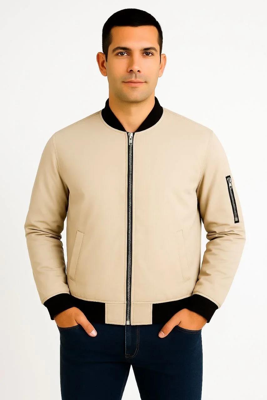 Erkek Bomber Mont Ceket – Fermuarlı, Kapitone İçi Astarlı, Su İtici Kumaş, Regular Fit, Uzun Kollu, Yandan Cepli, Bahar & Kış Rahat Günlük Stil - Bej