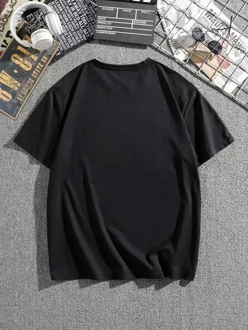 Erkek Dağ Grafikli Tişört, Yaz için Büyük Beden Rahat T-shirt - Siyah
