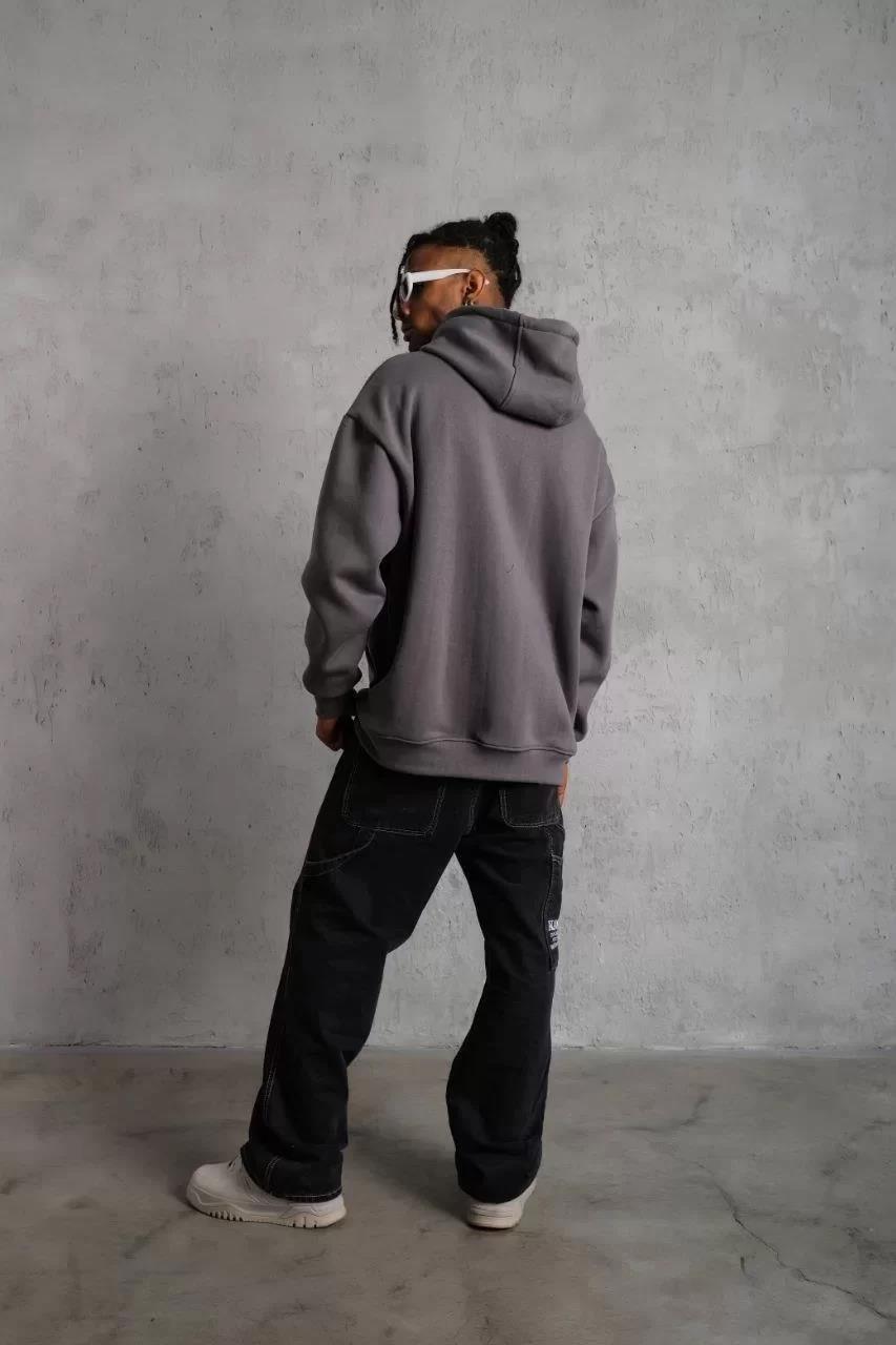 Erkek Düz Kapüşonlu Sweat - Gri