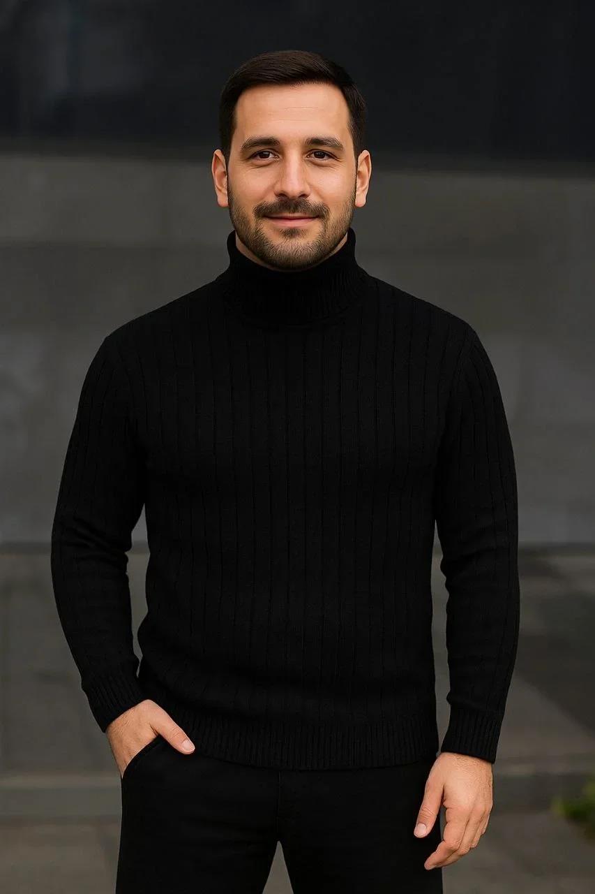 Erkek Fitilli Triko Kazak 3'lÜ Set Bej Haki Siyah Regular Balıkcı Yaka Tam Boğazlı Triko Seti Modeli Kazak