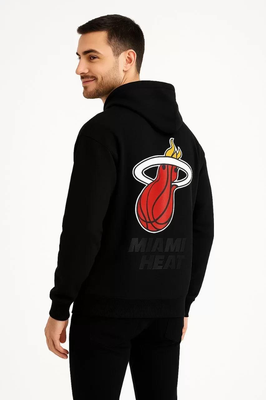 Erkek Kapşonlu Sweatshirt – Üç İplik Şardonlu Kumaş, Oversize Fit, Ön & Arka Baskılı, Kanguru Cepli, Kışlık Rahat Hoodie - Siyah