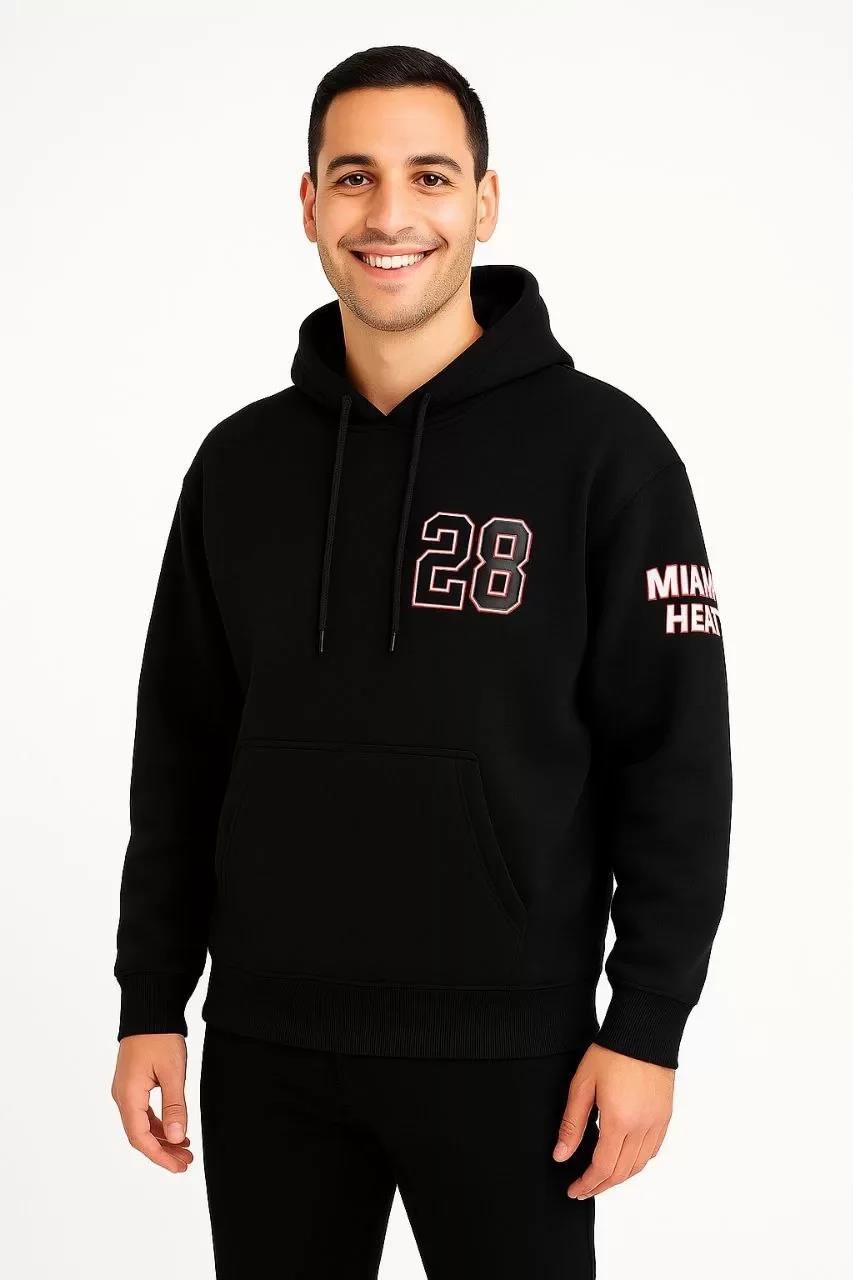 Erkek Kapşonlu Sweatshirt – Üç İplik Şardonlu Kumaş, Oversize Fit, Ön & Arka Baskılı, Kanguru Cepli, Kışlık Rahat Hoodie - Siyah