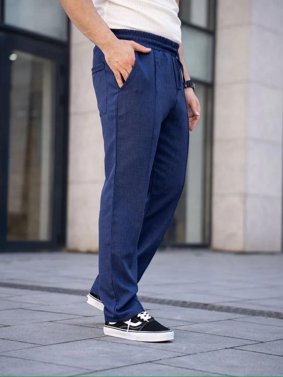 Erkek Keten Cepli Çıma Dikişli jogger Buggy Pantalon Rahat kalıp - Lacivert