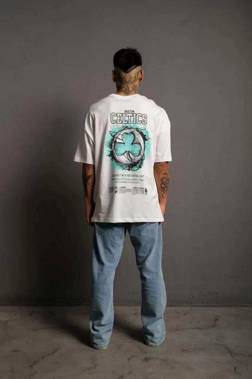 Erkek Sırt Baskılı T-shirt - Beyaz