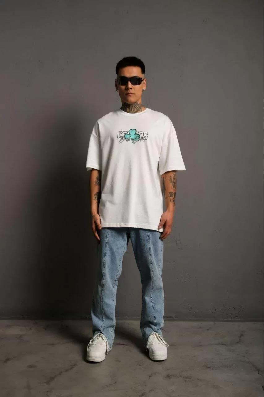 Erkek Sırt Baskılı T-shirt - Beyaz