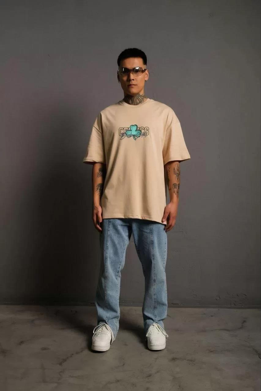 Erkek Sırt Baskılı T-shirt - Bej
