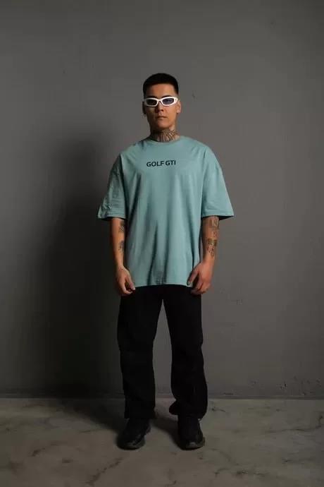 Erkek Sırt Golf Gtı Baskılı Oversize T-shirt - Mint Yeşili
