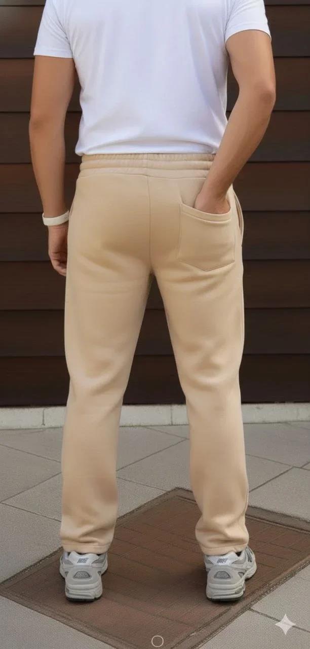 Erkek Üç iplik Kışlık Pamuklu Ovarsize Bağcıklı Düz Paça Cepli Eşofman Altı Spor Rahat Model - Bej