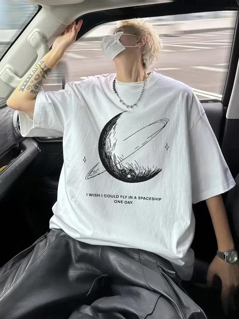 Erkekler için Siyah Tişört Grafik Genç Emo Vintage Gotik Rahat Büyük Beden Kısa Kollu Tişört Giysi Üst - Beyaz