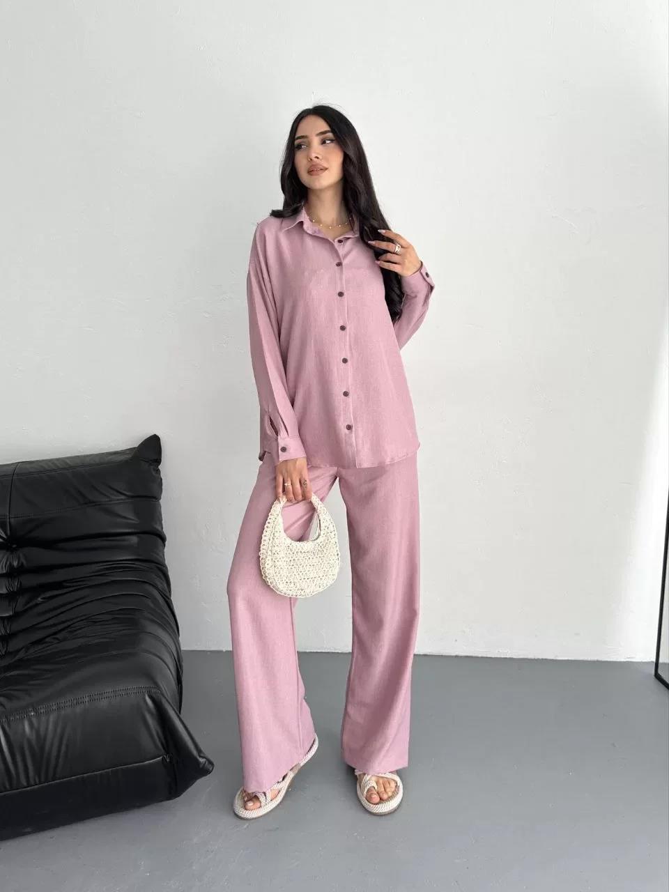 Gömlek Pantolon ikili Takım - Toz Pembe
