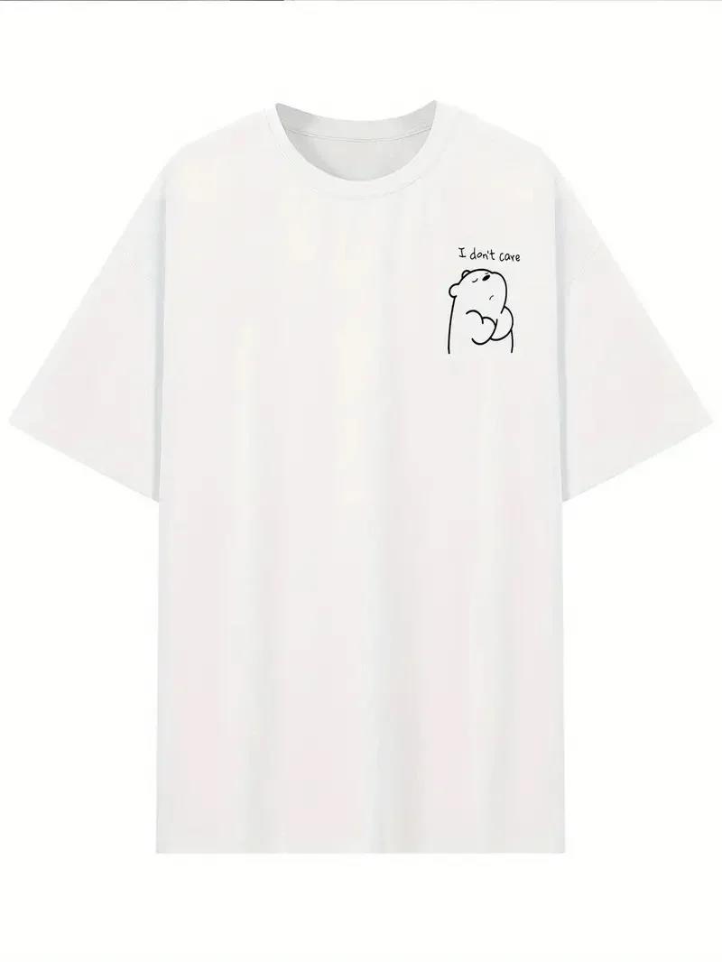 [Günlük T-Shirt] Hafif Kadın Günlük T-Shirt | Bol Kesim, Kısa Kollu, Yuvarlak Yaka, Eğlenceli Karikatür Ayı ve 