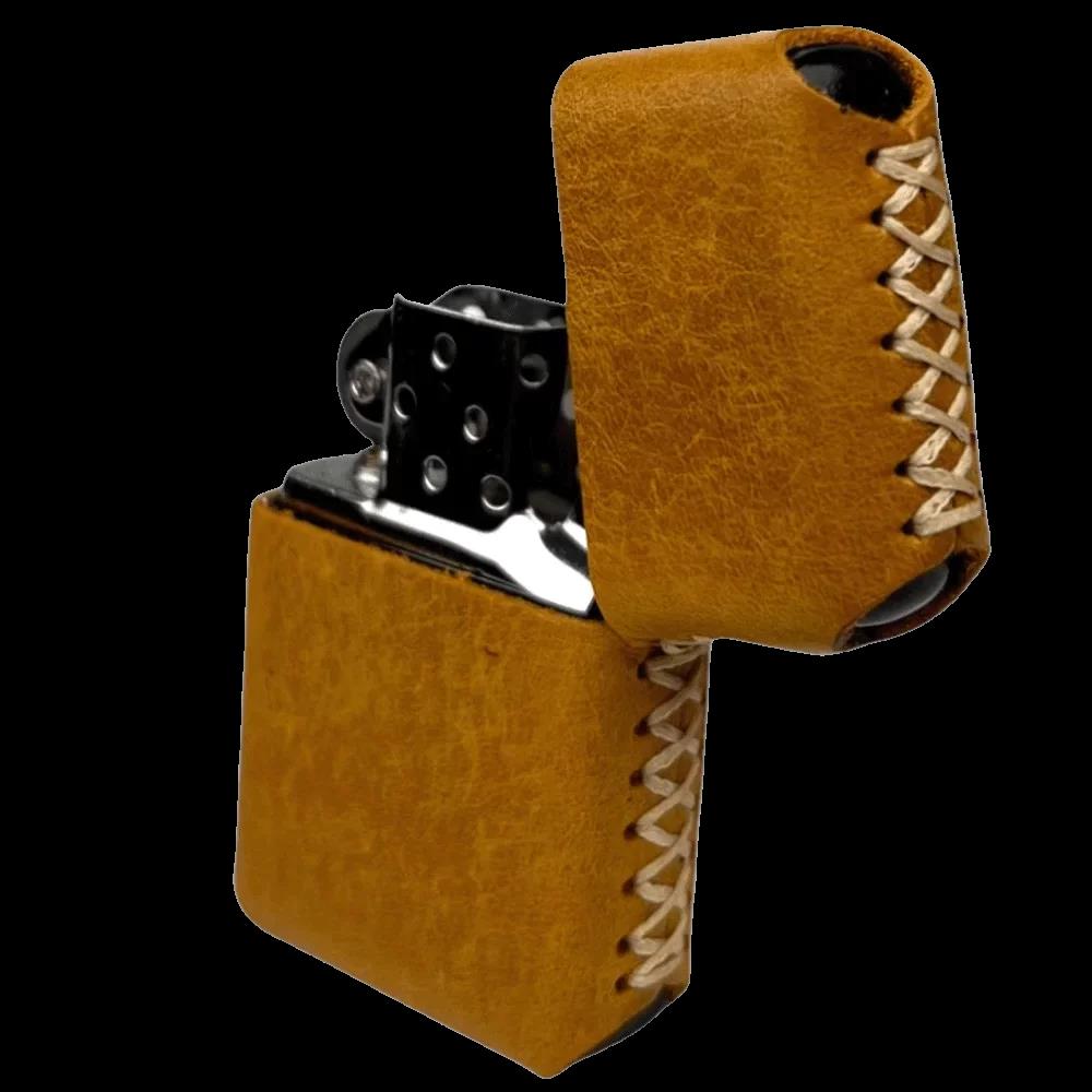 Handmade El Yapımı Hakiki Deri Zippo Modeli Çakmak - AG02001 - Camel