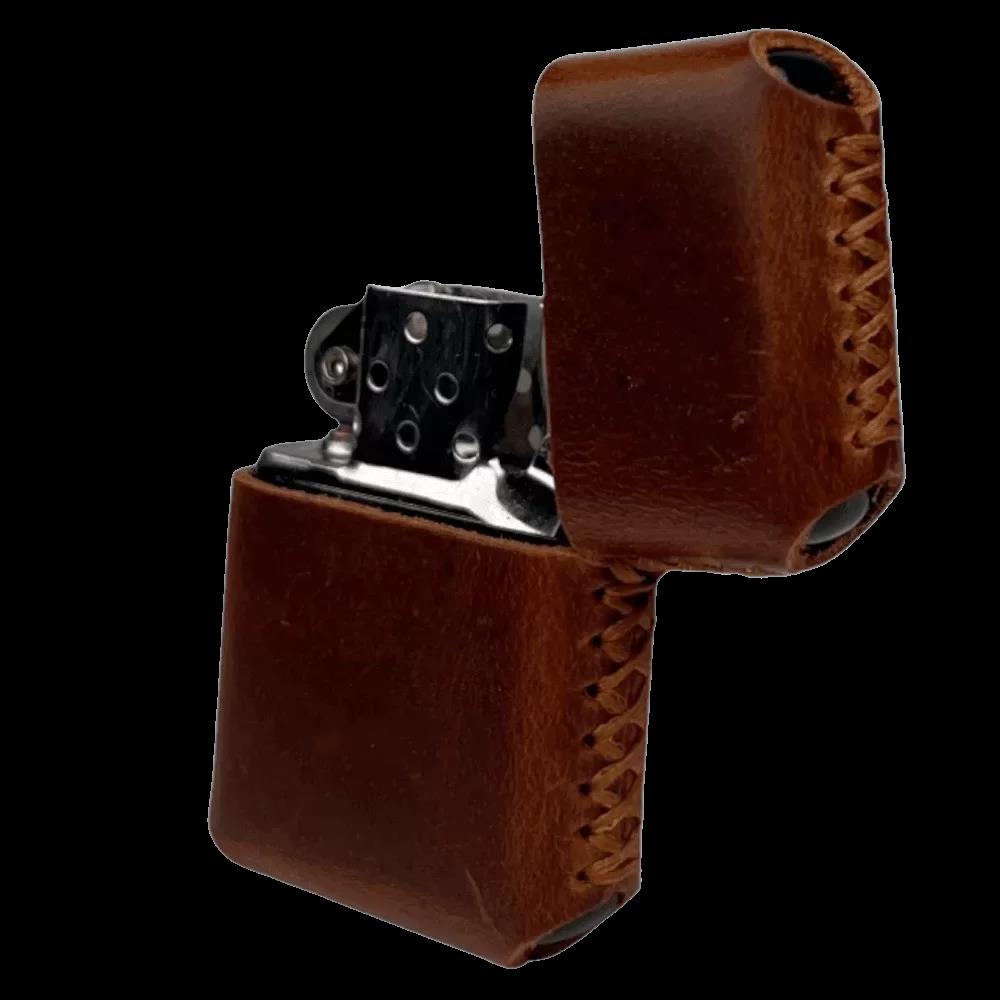 Handmade El Yapımı Hakiki Deri Zippo Modeli Çakmak - AG02001 - Koyu Kahverengi