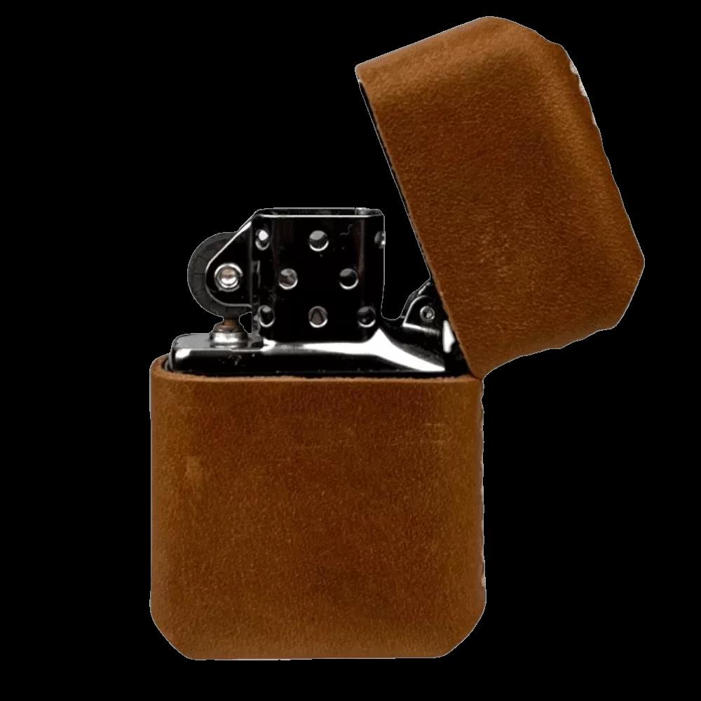 Handmade El Yapımı Hakiki Deri Zippo Modeli Çakmak - AG02001 - Açık Kahverengi