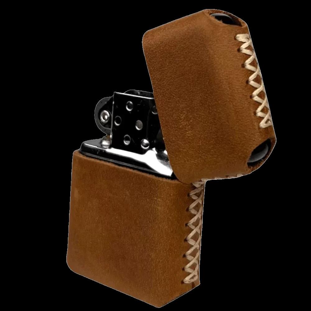 Handmade El Yapımı Hakiki Deri Zippo Modeli Çakmak - AG02001 - Açık Kahverengi