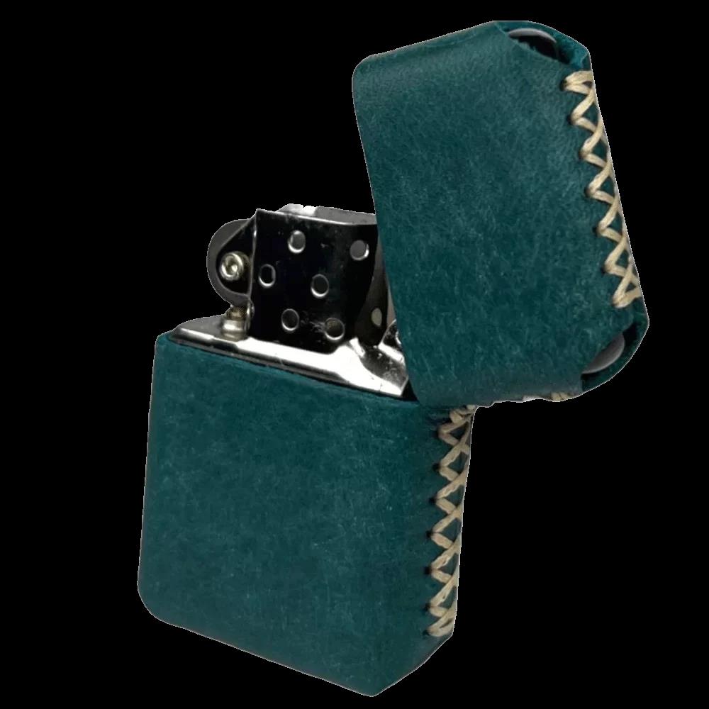 Handmade El Yapımı Hakiki Deri Zippo Modeli Çakmak - AG02001 - Petrol Yeşili