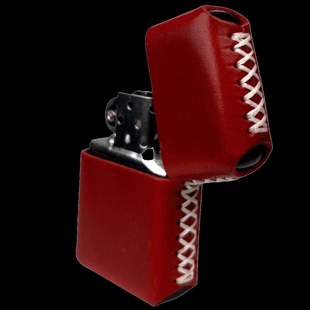 Handmade El Yapımı Hakiki Deri Zippo Modeli Çakmak - AG02001 - Kırmızı