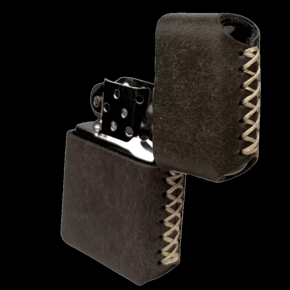 Handmade El Yapımı Hakiki Deri Zippo Modeli Çakmak - AG02001 - Koyu Vizon
